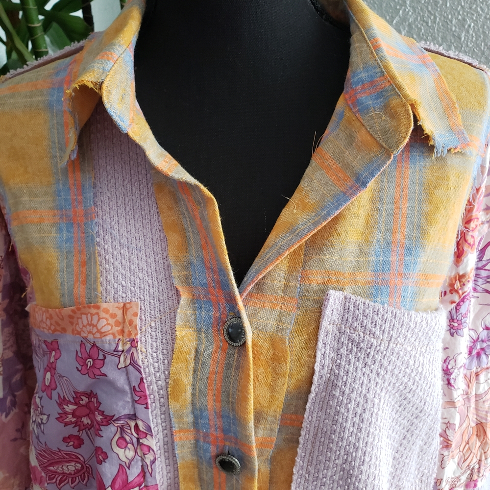 POL Multicolor Patchwork Plaid Shirt Size M - Picture 7 of 11